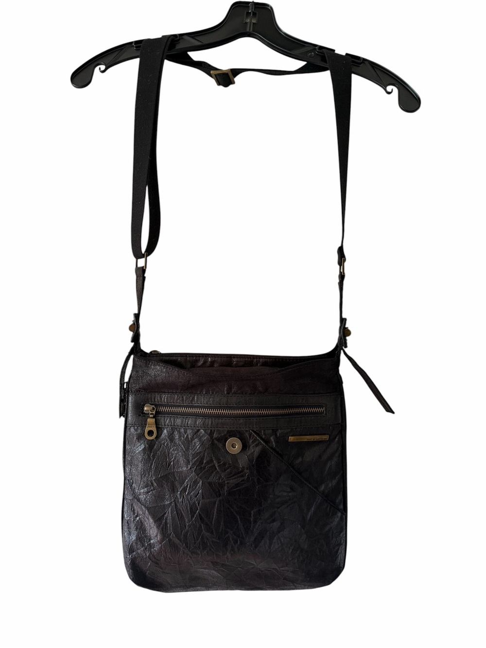 MATT & NAT Black Crossbody Messenger Bag with Front Zip Pocket